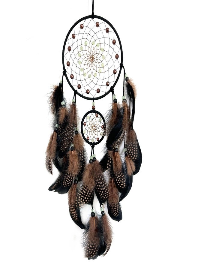 SOYUZU Brown and Black Dream Catcher Wall Decor Feather Dream Catchers with Luminous Bead Handmade Dreamcatcher Wall Hanging Ornament for Bedroom Living Room Home Decor - Image 1